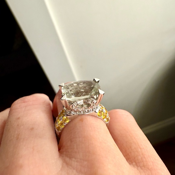 Beautiful 14k White Gold Blue Topaz, Green Amethyst & Diamond Ring set! - Picture 16 of 16